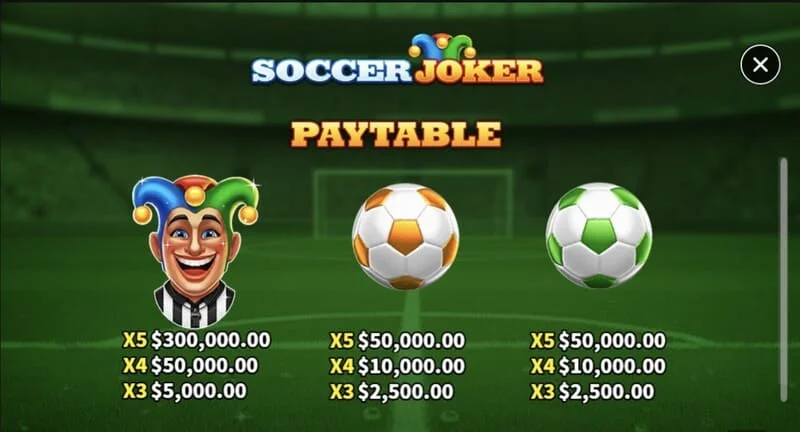 Soccer Joker - tabela wypłat, strona pierwsza